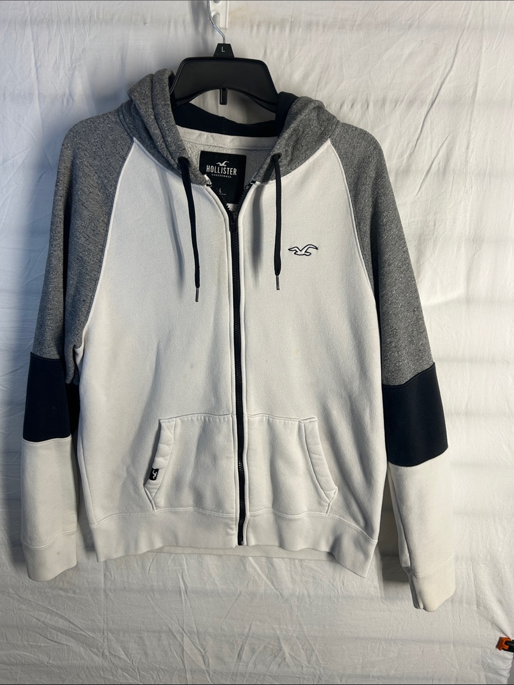 Hollister Men’s White, Gray & Black Zip-Up Hoodie
